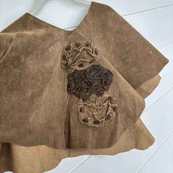 Handmade Vinatge Greenish Brown Suede Leather Poncho Topper - Picture 10 of 14